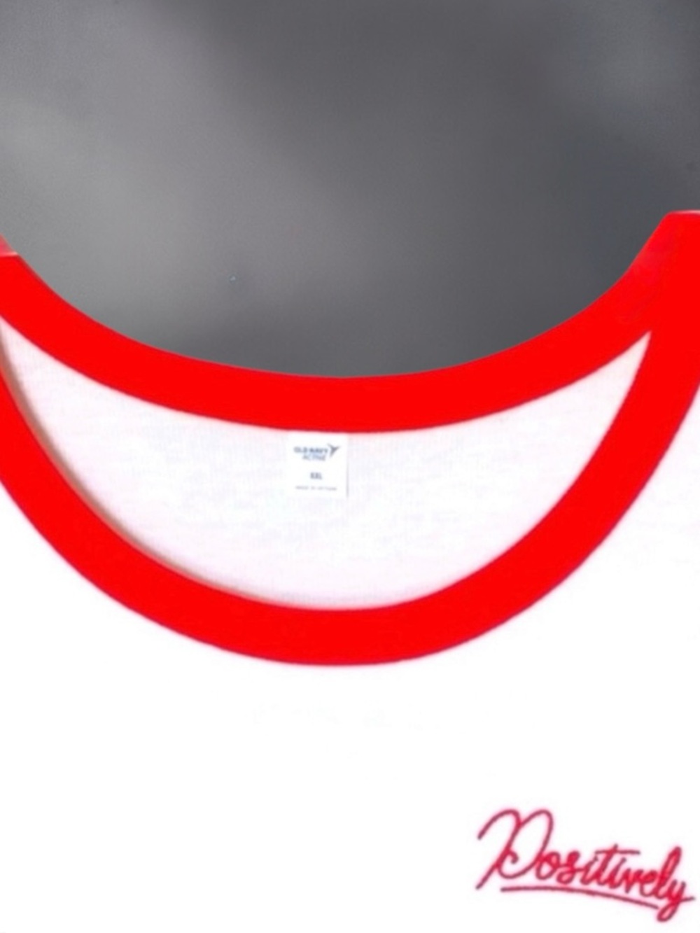 White Ringer Tee with Red Trim and "Positively" Script - Picture 9 of 14